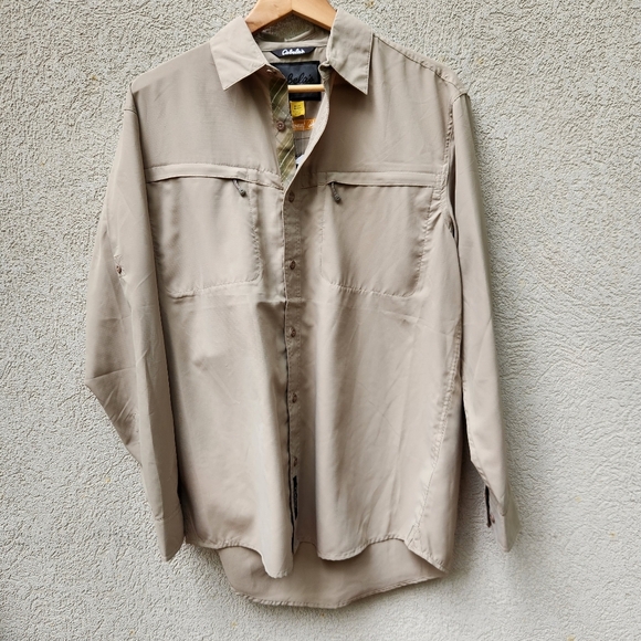 New Cabela's Shirt Men's Medium Beige Insect Defense UV Protection Caped Back - Picture 1 of 16